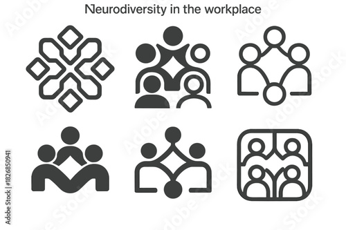 Neurodiversity Logo Set. Neurodiversity in the workplace. Icon set. Set Logo of neurodiversity: inclusive innovation network. harmonious logo variations of the