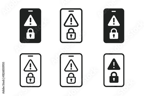Mobile Banking Security Icons. Mobile banking security. Icon set. Set Logo of mobile banking security: security alert on mobile. harmonious logo variations of