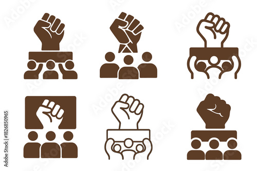 Civil Rights Logo Set. Civil rights. Icon set. Set Logo of civil rights: protest and solidarity emblem. harmonious logo variations of the same emblematic