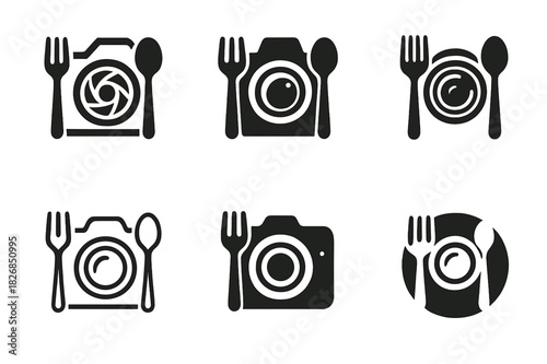 Culinary Logo Variations. Food culture and traditional cuisine photography. Icon set. Set Logo of food culture and traditional cuisine photography: spoon and
