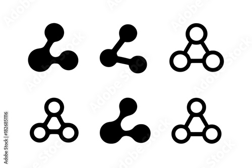 Molecular Icon Variations. Molecules. Icon set. Set Logo of molecules: abstract bond symbol. harmonious logo variations of the same emblematic concept, each