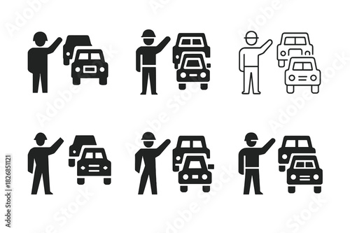 Military Convoy Emblems. Military convoy. Icon set. Set Logo of military convoy: Soldiers guiding vehicles. harmonious logo variations of the same emblematic