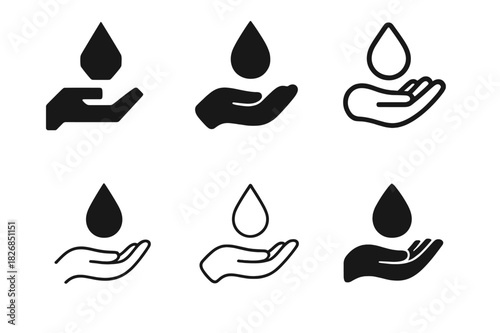 First Aid Logos. First aid training courses. Icon set. Set Logo of first aid: hand with drop of blood icon. harmonious logo variations of the same emblematic