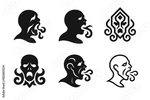 Whispering Spirit Logos. Whispers of torment in the air. Icon set. Set Logo of whispers of torment in the air: tortured spirit silhouette. harmonious logo
