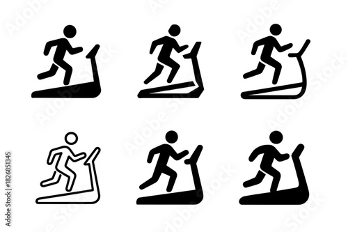 Fitness Logo Variations. Fitness. Icon set. Set Logo of fitness: treadmill with figure running. harmonious logo variations of the same emblematic concept, each