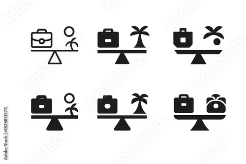 Work-Life Balance Icons. Work-life balance. Icon set. Set Logo of work-life balance: balanced hands holding work and life symbols. harmonious logo variations