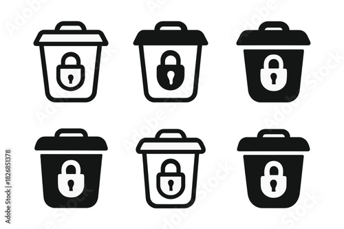 Trash Bin Lid Logos. Trash Bin Lid. Icon set. Set Logo of Trash Bin Lid: Locking Cover. harmonious logo variations of the same emblematic concept (Symmetrical