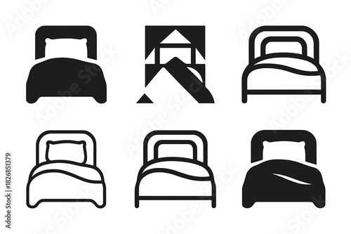 Bedtime Logo Designs. Making the bed for the night. Icon set. Set Logo of making the bed for the night: pillow arrangement. harmonious logo variations of the