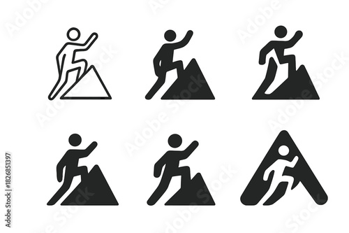 Overcoming Challenges Icons. Person overcoming challenges. Icon set. Set Logo of Person overcoming challenges: Stairs to star. harmonious logo variations of
