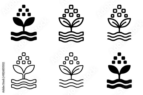 Soil Regeneration Icons. Soil regeneration techniques. Icon set. Set Logo of soil regeneration techniques: composting. harmonious logo variations of the same