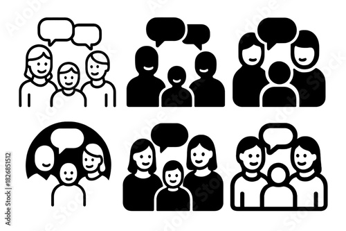 Family Unity Icons. Healthy Communication Within Families. Icon set. Set Logo of Healthy Communication Within Families: unity through open dialogue. harmonious