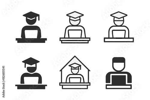 Remote Learning Icons. Remote education access. Icon set. Set Logo of Remote education access: Satellite and book. harmonious logo variations of the same