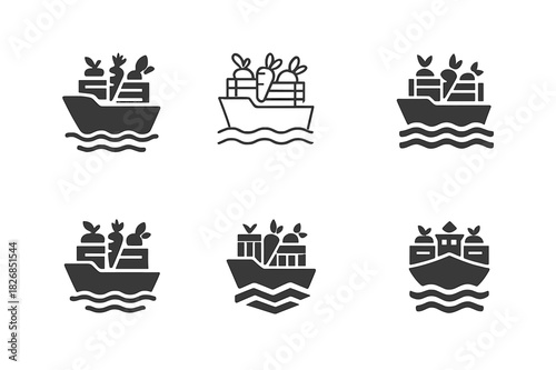 Agricultural Trade Icons. Trade in agricultural products and commodities. Icon set. Set Logo of trade in agricultural products and commodities: global grain