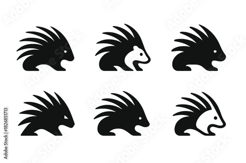 Porcupine Logo Set. Porcupine. Icon set. Set Logo of porcupine: Abstract quill arrangement. harmonious logo variations of the same emblematic concept, each