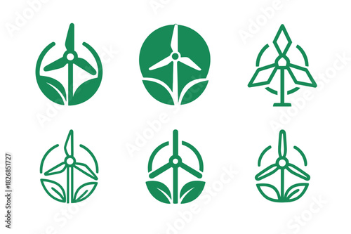 Diverse Wind Turbine Icons. Nature-friendly habits. Icon set. Set Logo of nature habits: wind turbine icon. harmonious logo variations of the same emblematic
