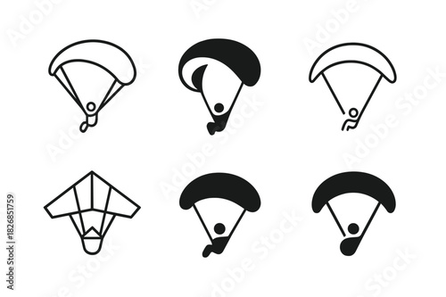 Paragliding Logo Set. Paragliding. Icon set. Set Logo of Paragliding: minimalist glider outline. harmonious logo variations of the same emblematic concept,