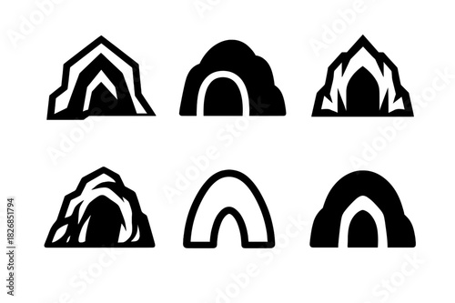 Lair Logo Variations. Lair. Icon set. Set Logo of lair: predator?s hideout. harmonious logo variations of the same emblematic concept, each with different