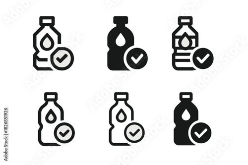Hydration Icon Set. Drinking enough water. Icon set. Set Logo of hydration: daily intake checklist. harmonious logo variations of the same emblematic concept,