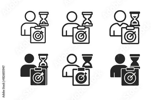 Goal Reflection Logos. Reflecting on Your Goals and Adjusting Your Schedule as Needed. Icon set. Set Logo of Reflecting on Your Goals and Adjusting Your