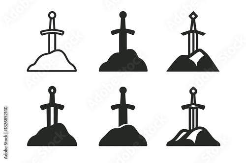 King Arthur Logos. King Arthur's legends. Icon set. Set Logo of King Arthur's legends: Excalibur sheath. harmonious logo variations of the same emblematic