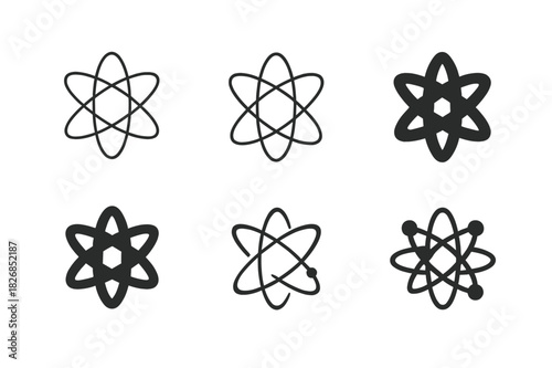 Molecule Logo Variations. Molecules. Icon set. Set Logo of molecules: orbiting electrons. harmonious logo variations of the same emblematic concept, each with