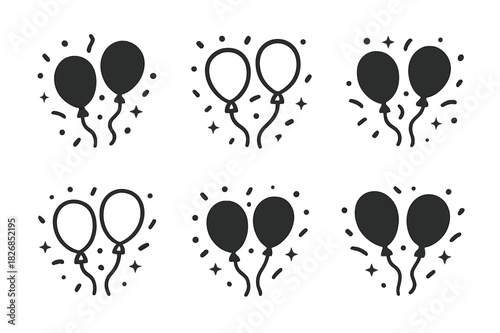 Celebratory Icon Set. Shared celebration. Icon set. Set Logo of shared celebration: confetti and balloons. harmonious logo variations of the same emblematic