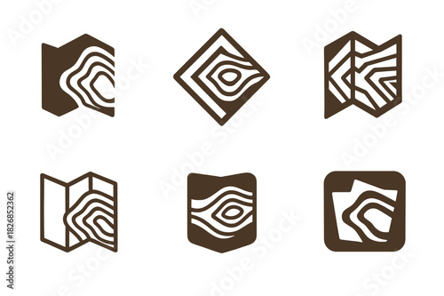 Geological Icon Set. Geologist. Icon set. Set Logo of geologist: geological map icon. harmonious logo variations of the same emblematic concept, each with