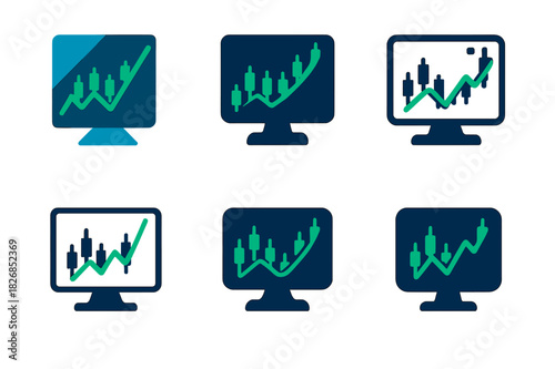 Financial Logo Variations. Stock markets and financial trading floors. Icon set. Set Logo of stock markets and financial trading floors: Digital trading