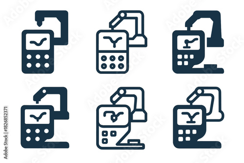 Autonomous Manufacturing Icons. Autonomous manufacturing. Icon set. Set Logo of autonomous manufacturing: digital control panel. harmonious logo variations of