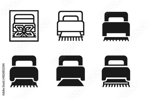 Rug Logo Variations. Rug Under Bed. Icon set. Set Logo of Rug Under Bed: Tucked Corners. harmonious logo variations of the same emblematic concept (Minimal