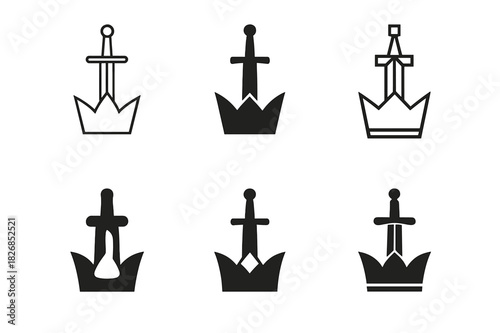 King Arthur Logos. King Arthur's legends. Icon set. Set Logo of King Arthur's legends: Excalibur sheath. harmonious logo variations of the same emblematic