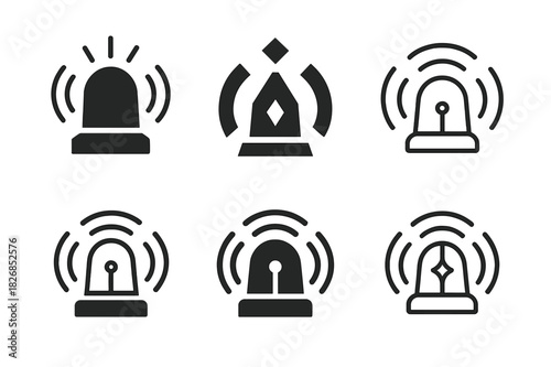 Smart Security Logos. Smart security systems. Icon set. Set Logo of smart security: siren with connectivity. harmonious logo variations of the same emblematic