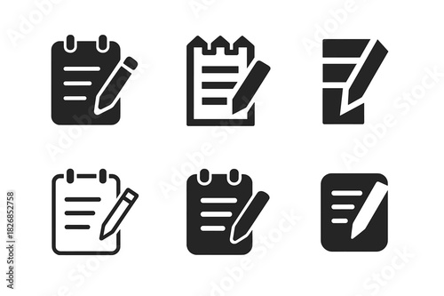 Logo Design Variations. Learning goals reflection sheet. Icon set. Set Logo of reflection sheet: pencil and paper icon. harmonious logo variations of the same