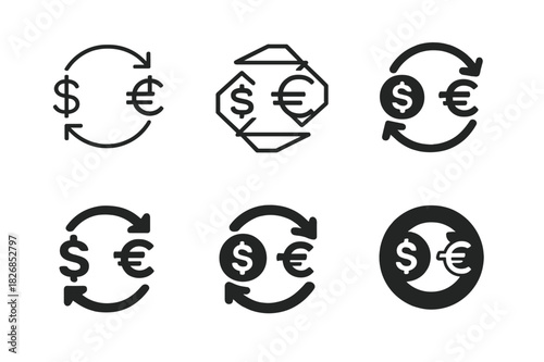 Finance Logo Set. Managing Business Finances. Icon set. Set Logo of Managing Business Finances: Currency Exchange Arrows. harmonious logo variations of the