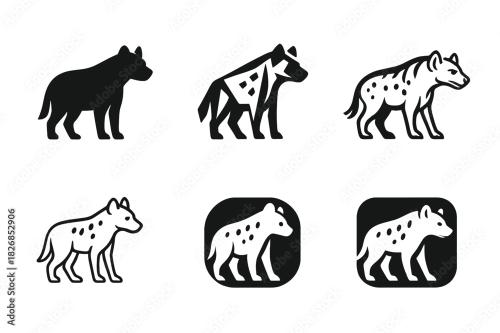 Naklejka premium Savanna Animal Logos. savanna animals. Icon set. Set Logo of savanna animals: zebra. harmonious logo variations of the same emblematic concept, each with