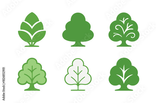 Shrub Logo Variations. Shrub. Icon set. Set Logo of shrub: ornamental bush. harmonious logo variations of the same emblematic concept, each with different