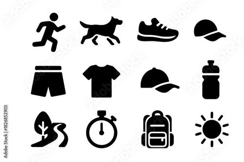 Fitness Icons Set. Fitness Form. Solid icon set of Fitness Form: alignment line, straight spine, knee bend, shoulder line, core tight icon, breathing symbol,