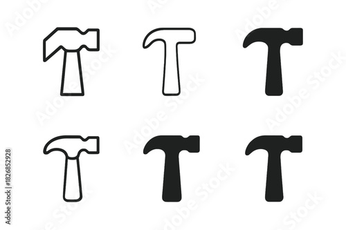 Tool Icon Set. Tooling and Equipment. Icon set. Set Logo of Tooling and Equipment: Hammer. harmonious logo variations of the same emblematic concept (Abstract