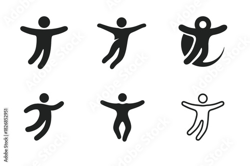 Weightlessness Icon Set. Weightlessness. Icon set. Set Logo of weightlessness: Floating figure with spread arms. harmonious logo variations of the same