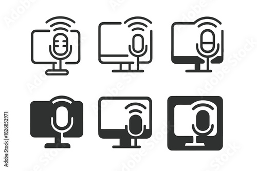 Live Broadcast Icons. Transmitting live. Icon set. Set Logo of transmitting live: camera broadcasting. harmonious logo variations of the same emblematic