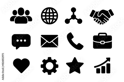 Networking Icon Set. Social and digital networking. Icon set. Set Logo of social and digital networking: connected hands exchanging digital signals. harmonious