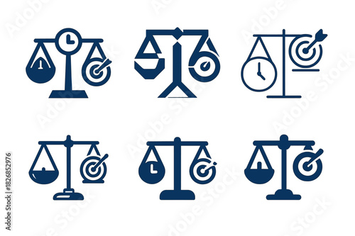 Goal Reflection Icons. Reflecting on Your Goals and Adjusting Your Schedule as Needed. Icon set. Set Logo of Reflecting on Your Goals and Adjusting Your