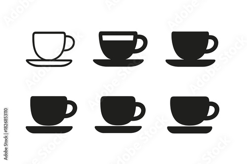 Espresso Cup Logos. Espresso cup. Icon set. Set Logo of espresso cup. harmonious logo variations of the same emblematic concept (Minimal outline, Filled