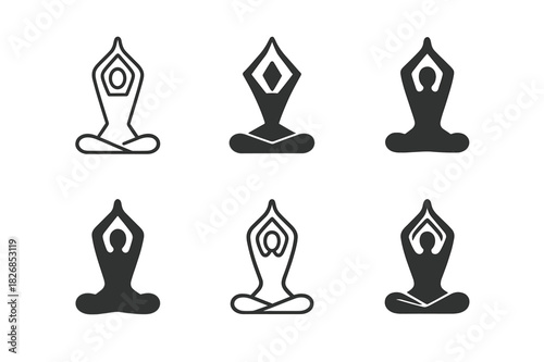 Yoga Pose Icons. Fitness. Icon set. Set Logo of fitness: yoga pose icon. harmonious logo variations of the same emblematic concept, each with different