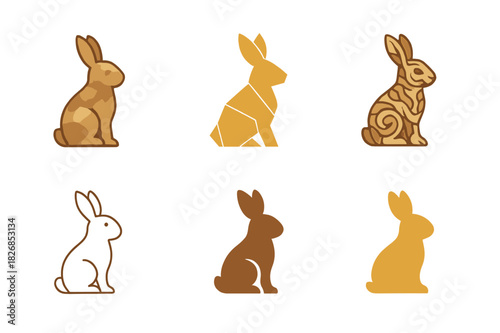 Paper Mache Logo Set. Paper mache animal crafts. Icon set. Set Logo of paper mache animal crafts: crafted rabbit with detail. harmonious logo variations of the