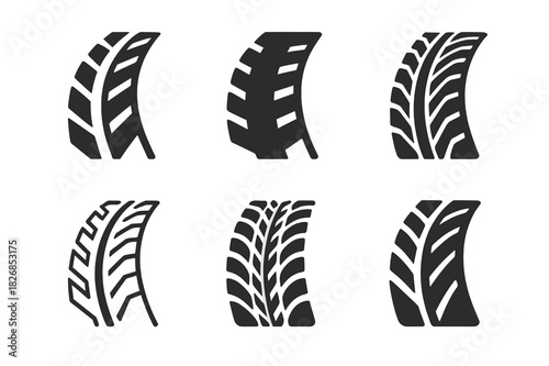 Desert Jeep Logos. Desert jeep safaris. Icon set. Set Logo of desert jeep safaris: Off-road vehicle tire tracks. harmonious logo variations of the same
