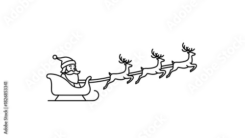 Santa Claus and his reindeer pulling a sleigh across the sky, a classic Christmas illustration perfect for holiday designs