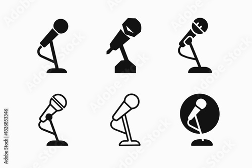 Musical Instrument Logo Set. Playing a musical instrument. Icon set. Set Logo of playing a musical instrument: microphone and stand. harmonious logo variations