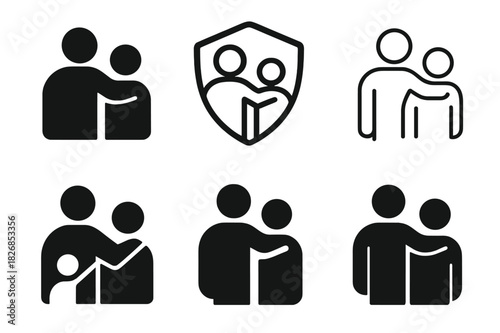 Teaching Moment Logos. Teaching moment. Icon set. Set Logo of teaching moment: Mentor guiding learner. harmonious logo variations of the same emblematic