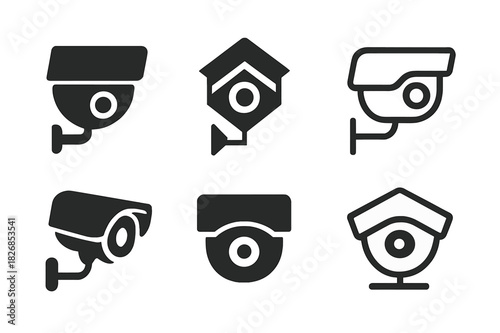 Security Camera Icons. Security camera. Icon set. Set Logo of security camera: smart home cam icon. harmonious logo variations of the same emblematic concept,